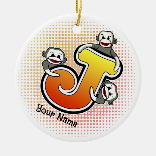 Adorno De Cerámica Monograma J Sock Monkey (Frente)