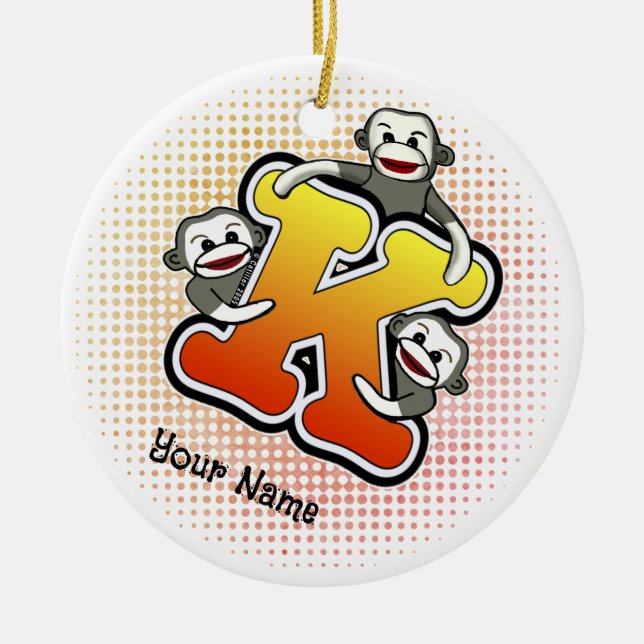 Adorno De Cerámica Monograma K Sock Monkey (Frente)