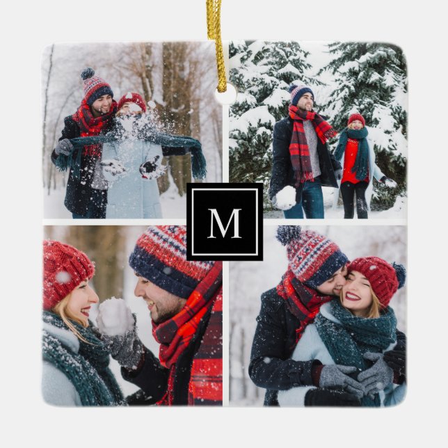 Adorno De Cerámica Monograma moderno collage de fotos (Anverso)