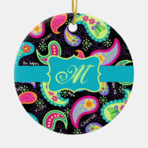 Adorno De Cerámica Monograma moderno del modelo de Paisley de la