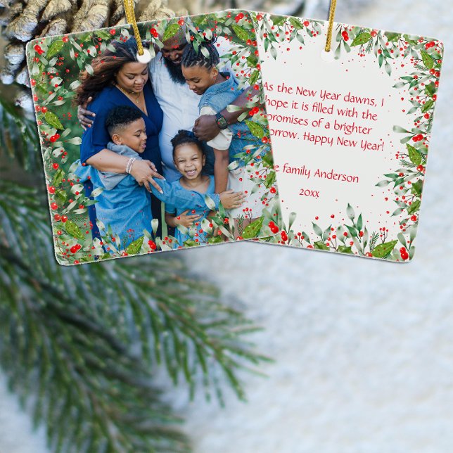Adorno De Cerámica Monograma Navidades rojos Fotos verdes Ronda clási (Subido por el creador)