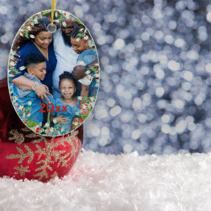 Adorno De Cerámica Monograma Navidades rojos Fotos verdes Ronda clási