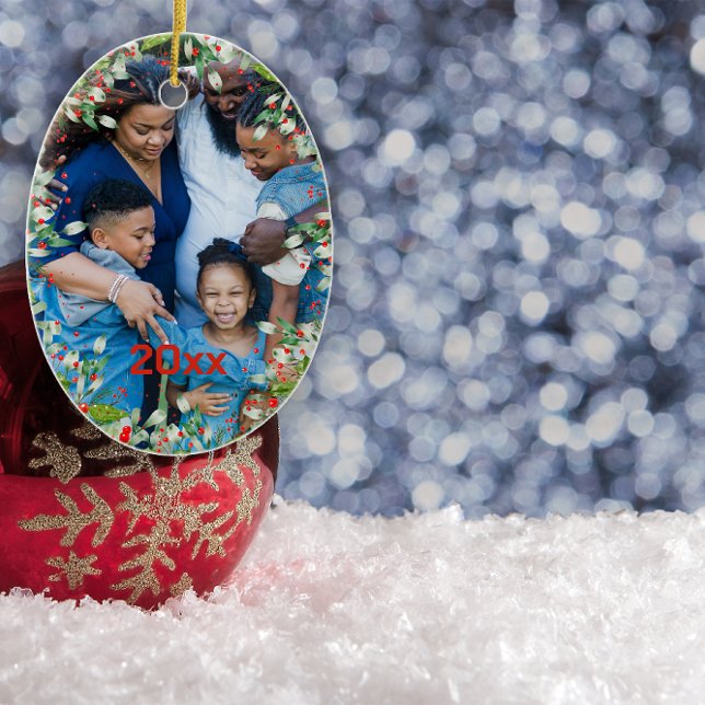 Adorno De Cerámica Monograma Navidades rojos Fotos verdes Ronda clási (Subido por el creador)