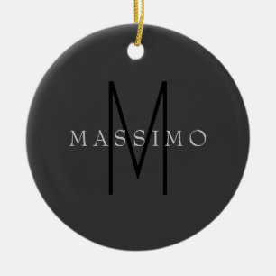 Adorno De Cerámica Monograma Negro Profesional Gris Tu Nombre