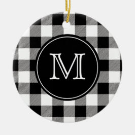 Adorno De Cerámica Monograma negro y blanco de Buffalo Plaid Farmhous