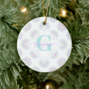 Adorno De Cerámica Monograma Pastel Arcoiris Sundae Polka Dot Mandala