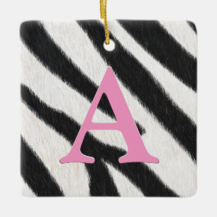 Adorno De Cerámica Monograma personalizado de cebra Fur y rosa de men