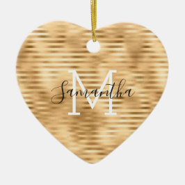 Adorno De Cerámica Monograma personalizado de franjas doradas