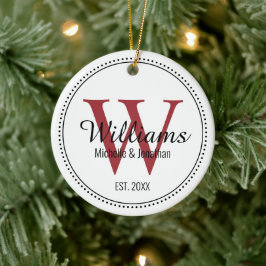 Adorno De Cerámica Monograma personalizado de nuevo grano rojo