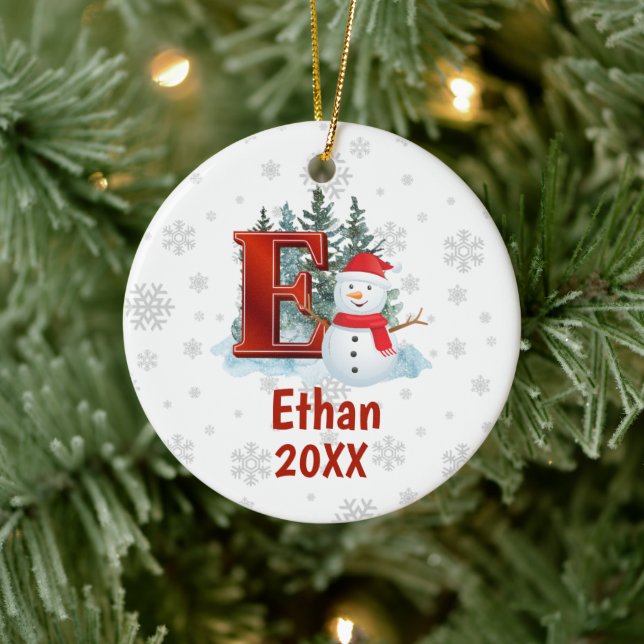 Adorno De Cerámica Monograma personalizado e Navidades Snowman (Árbol)