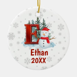 Adorno De Cerámica Monograma personalizado e Navidades Snowman