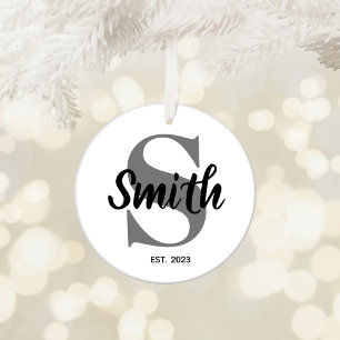 Adorno De Cerámica Monograma personalizado gris y negro para familia