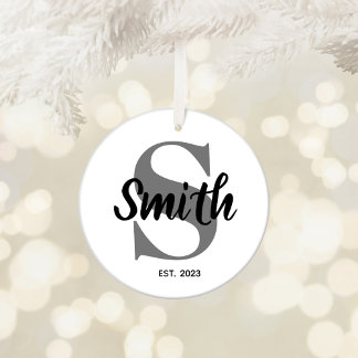 Adorno De Cerámica Monograma personalizado gris y negro para familia