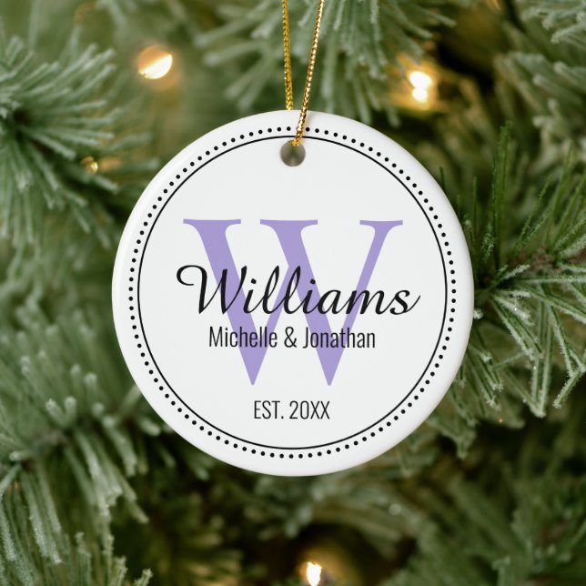 Adorno De Cerámica Monograma personalizado Lavanda recién casada (Árbol)