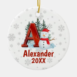 Adorno De Cerámica Monograma personalizado: Navidades de Snowman
