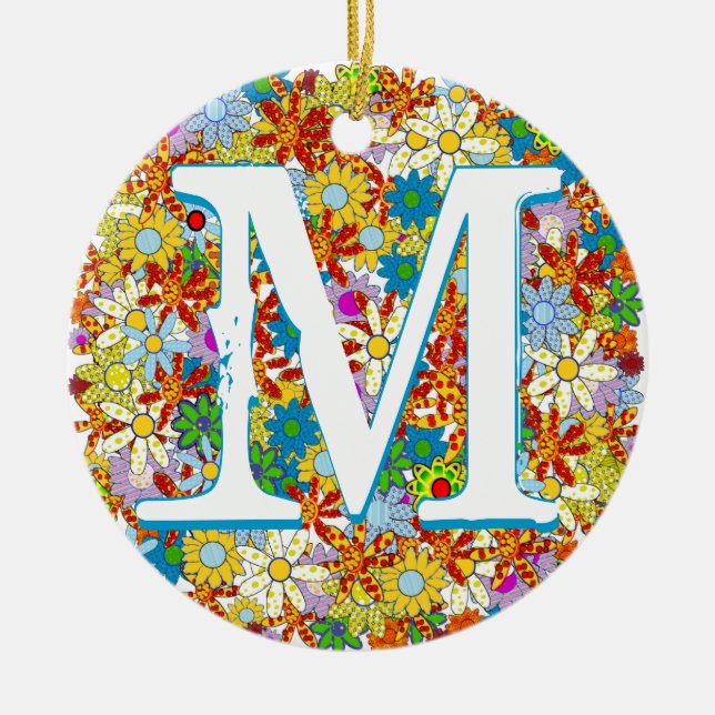 Adorno De Cerámica Monograma personalizado o patrón floral de nombre (Frente)