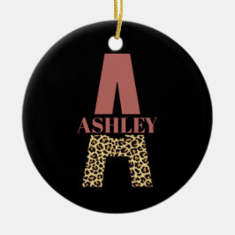 Adorno De Cerámica Monograma personalizado Una huella de leopardo ros