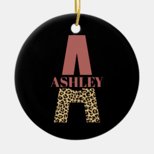 Adorno De Cerámica Monograma personalizado Una huella de leopardo ros