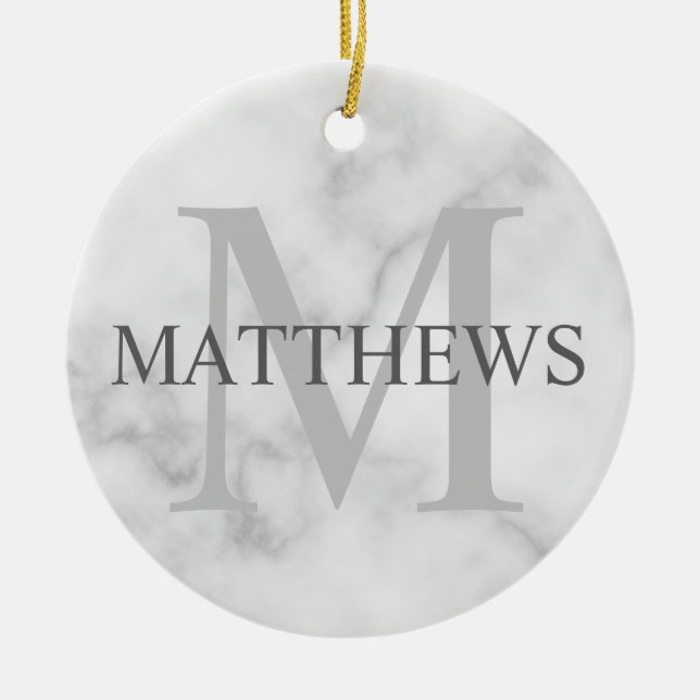 Adorno De Cerámica Monograma personalizado y apariencia de mármol de  (Frente)