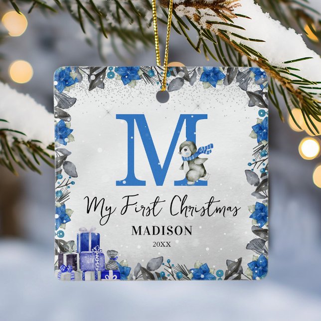 Adorno De Cerámica Monograma pingüino Estadísticas de bebés Primera N (Subido por el creador)