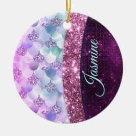 Adorno De Cerámica Monograma purpurina de imitación de plata rosa de 