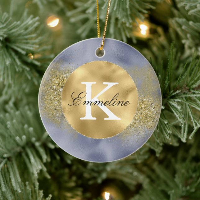 Adorno De Cerámica Monograma Purpurina de oro morado (Árbol)