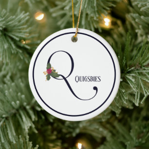 Adorno De Cerámica Monograma Q inicial Navidad personalizada