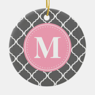 Adorno De Cerámica Monograma rosa de latencia marroquí gris