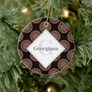 Adorno De Cerámica Monograma Safari Sunset Bohemian Polka Dot Mandala