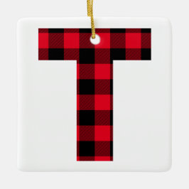 Adorno De Cerámica Monograma T de comprobación clásica de búfalo rojo