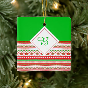 Adorno De Cerámica Monograma tribal rojo y verde