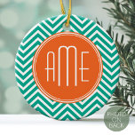 Adorno De Cerámica Monograma triple Personalizado de Chevrons Esmeral<br><div class="desc">Un diseño geométrico audaz con colores frescos y alegres. Si necesita ajustar los monogramas,  haga clic en el botón personalizar y realice cambios.</div>