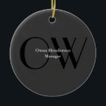 Adorno De Cerámica Monograma único gris negro de estilo<br><div class="desc">Puede Cambiar fácilmente las fuentes,  la imagen de fondo y el color,  los caracteres de letra.</div>