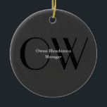Adorno De Cerámica Monograma único gris negro de estilo<br><div class="desc">Puede Cambiar fácilmente las fuentes,  la imagen de fondo y el color,  los caracteres de letra.</div>