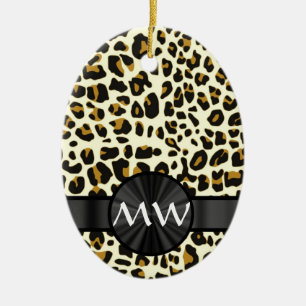 Adorno De Cerámica Monograma y estampado leopardo