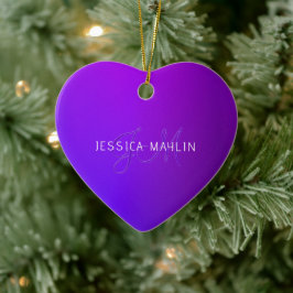 Adorno De Cerámica Monograma y nombre de degradado púrpura moderno