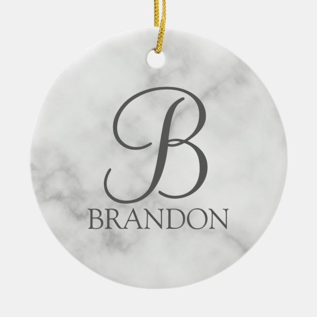 Adorno De Cerámica Monograma y nombre del guión personalizado de márm (Frente)