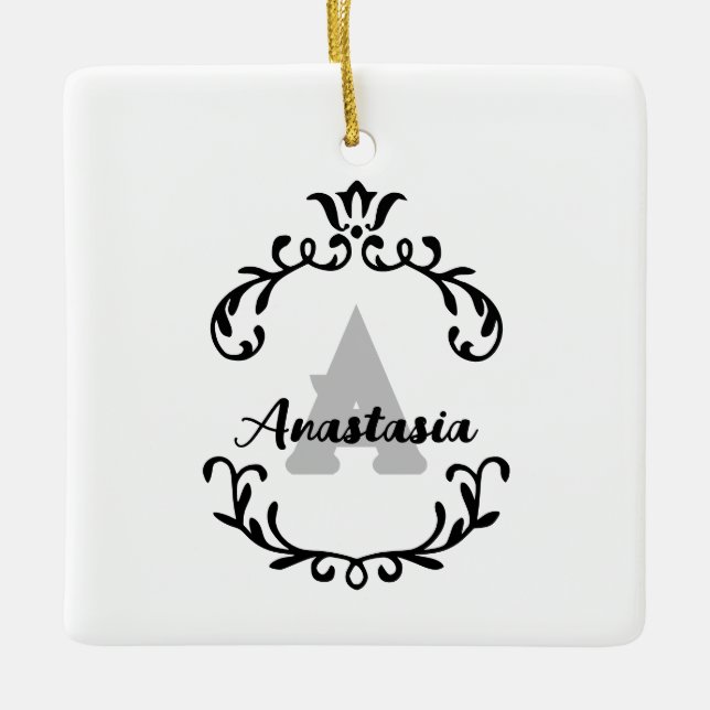 Adorno De Cerámica Monograma y nombre floral de bonito (Anverso)