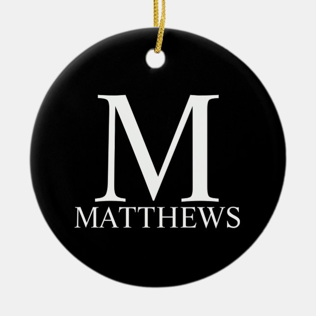 Adorno De Cerámica Monograma y nombre personalizados de negro (Frente)