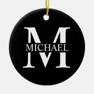 Adorno De Cerámica Monograma y nombre personalizados de negro