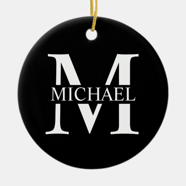 Adorno De Cerámica Monograma y nombre personalizados de negro (Frente)