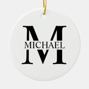 Adorno De Cerámica Monograma y nombre personalizados en blanco