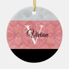 Adorno De Cerámica Monogramación De Batik Rosa Ruddy Y Acuarela Gris