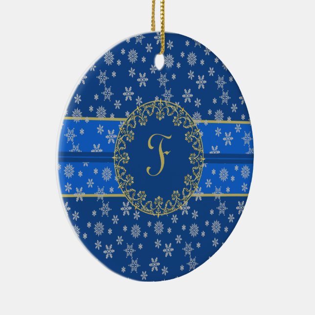 Adorno De Cerámica Monogramación de copos de nieve y noche (Derecha)