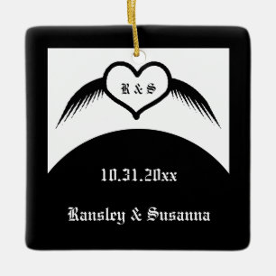 Adorno De Cerámica Monogramado Boda gótico Personalizado del corazón