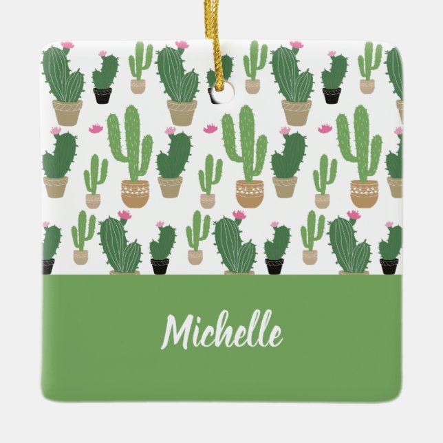 Adorno De Cerámica Monogramado de patrón de cactus de corte (Anverso)