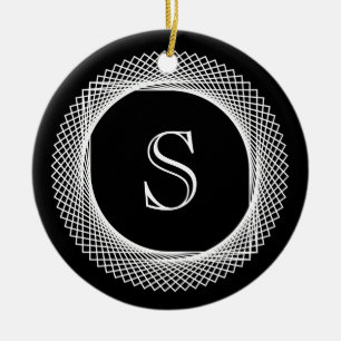 Adorno De Cerámica Monogramado elegante negro y blanco