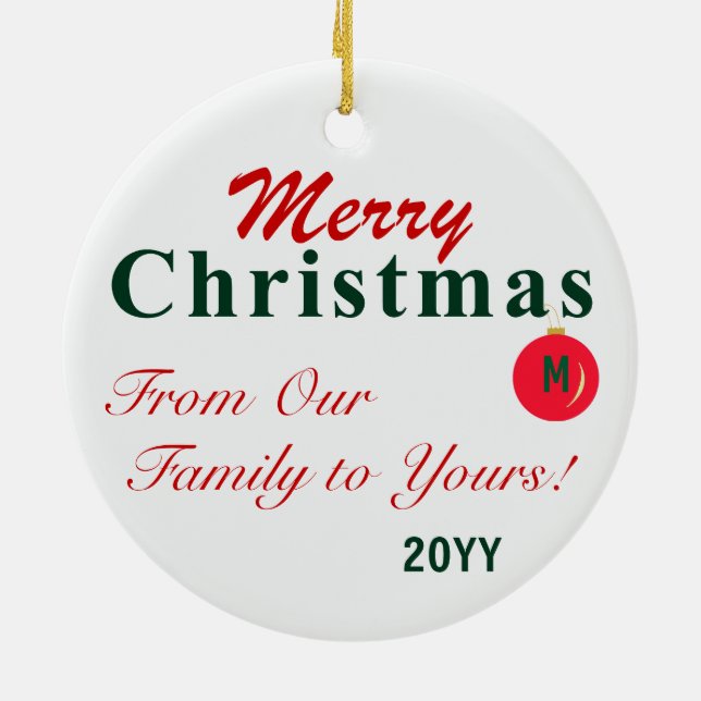 Adorno De Cerámica Monogramado Personalizado Verde Rojo Feliz Navidad (Atrás)