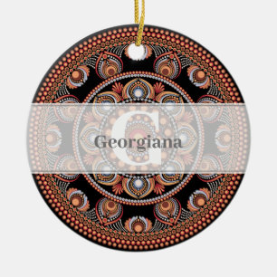 Adorno De Cerámica Monogramado Safari Sunset Bohemian Dot Mandala