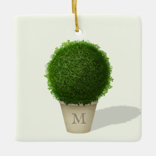 Adorno De Cerámica Monogramed Boxwood Topiary Memorial Keepsake
